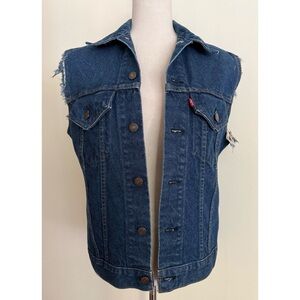 Vintage 70s Levi's Trucker Vest Denim Cutoff Jacket Type III Dark Wash 36 S